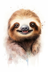 watercolor painting of cute sloth smiling. high quality illustration for kid.
