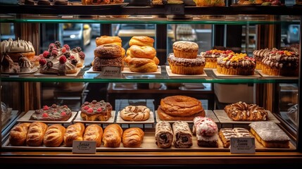 A showcase of freshly baked products such as croissants and donuts, cupcakes and pies.
Concept: culinary magazines for cafes and bakeries, blogs about food, baking and confectionery, selling desserts.