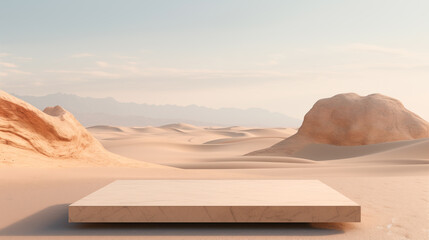 Fototapeta na wymiar Desert Dune Mirage Oasis Sand Product Advertising Mockup Background Isolated Empty Blank Plate Podium Pedestral Table Stand Mockup Presentation Podest