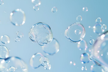 Serene Blue Bubble Wonderland: Calm, Dreamy Atmosphere with Reflective Bubbles