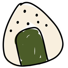 Hand drawn Japanese rice and seaweed in kid colouring style for Asian food, restaurant, recipe, cook book, menu, card, stickers, logo, icon, clip arts, tattoo, lunch, decorations, print, social media