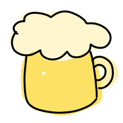 Hand drawn beer in kid colouring style for bar, restaurant, drink menu, card, stickers, logo, icon, clip arts, tattoo, decorations, print, social media