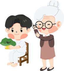 Man hold umbrella for newly monk