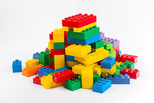 Toy of plastic building blocks on a white background