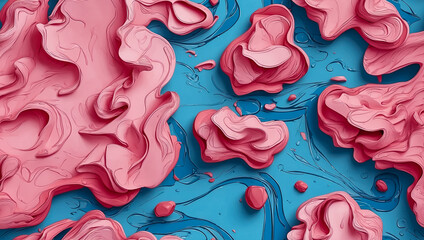 Pink and blue cartoon background. 3D abstract paper