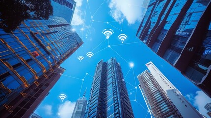 Digital Horizons: Wireless Signs Amidst Skyscrapers