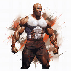 Dynamic Muscle-Powered Superhero Pose with Artistic Splatter - Fitness and Strength Concept Illustration