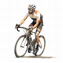 Determined Cyclist in Action: Dynamic Racing Cyclist Illustration for Sports and Fitness Themed Projects, Vibrant and Detailed Velocity Concept