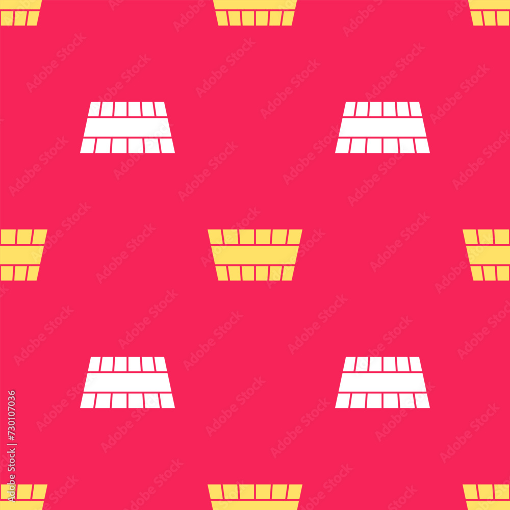 Poster yellow sauna bucket icon isolated seamless pattern on red background. vector