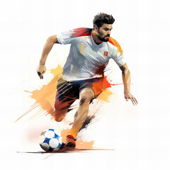 Dramatic Soccer Player in Action with Vibrant Color Splashes - Dynamic Sports Illustration for Design and Creativity