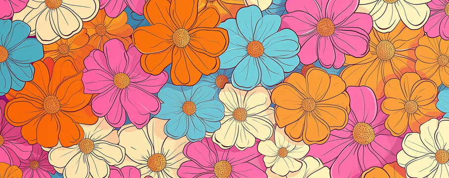 retro seamless pattern with flowers for social media posts, banner, card design