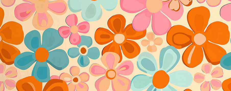 retro seamless pattern with flowers for social media posts, banner, card design © Oleksandr
