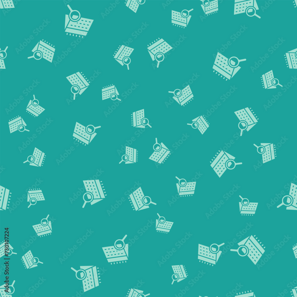 Poster green calendar search icon isolated seamless pattern on green background. vector