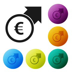 Black Financial growth and euro coin icon isolated on white background. Increasing revenue. Set icons in color circle buttons. Vector