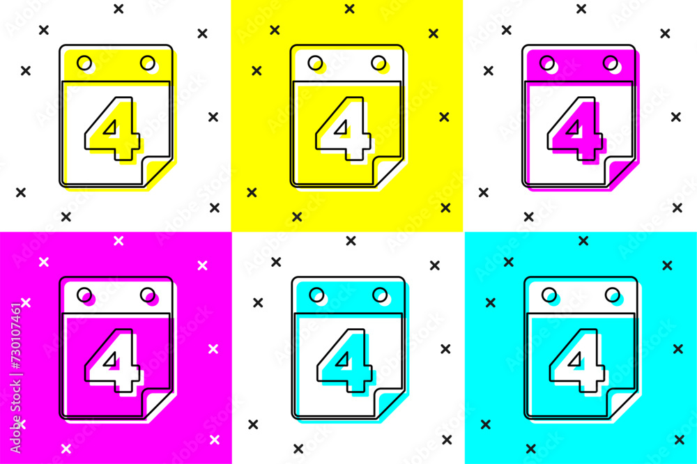 Poster set day calendar with date july 4 icon isolated on color background. usa independence day. 4th of ju