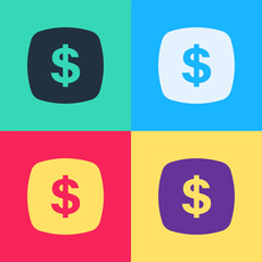 Pop art Dollar symbol icon isolated on color background. Cash and money, wealth, payment symbol. Casino gambling. Vector