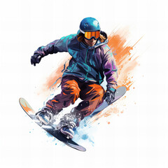 Dynamic Snowboarder in Action: Vibrant Digital Illustration of Winter Sports Adventure with Colorful Artistic Splashes and Cool Snowboarding Attire вЂ“ Perfect for Posters and Advertising