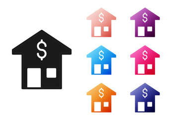 Black House with dollar symbol icon isolated on white background. Home and money. Real estate concept. Set icons colorful. Vector