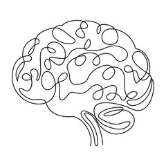 Continuous single line drawing of Human brain Vector illustration on a white background