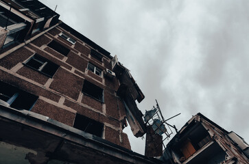 destroyed and burned houses in the city Russia Ukraine war