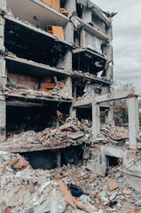 destroyed and burned houses in the city Russia Ukraine war