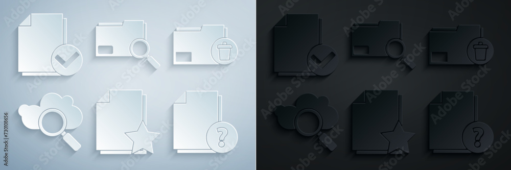 Poster set document with star, delete folder, search cloud computing, unknown document, concept and and che