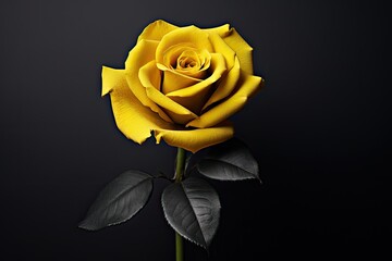 Yellow Rose Flower Isolated on Black Background. Studio Shot Photography with Copy Space