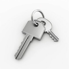 House keys with house shaped keychain, isolated on white background