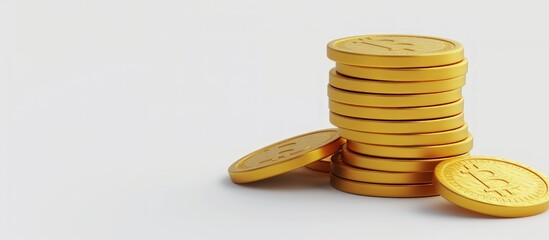 3D Render stack gold coins in plastic cartoon style illustration. AI generated