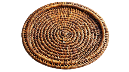 Oval shaped Rattan Place Mat, top view, transparent background