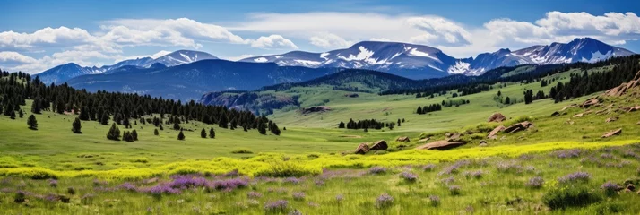 Foto op Canvas Scenic Vista of Evergreen Meadow in the Foothills of Colorado Rockies with Rocky Mountain © Serhii