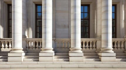 Fototapeta na wymiar Classical Building Facade featuring Stone Pillars and Colonnade Detail in New York City