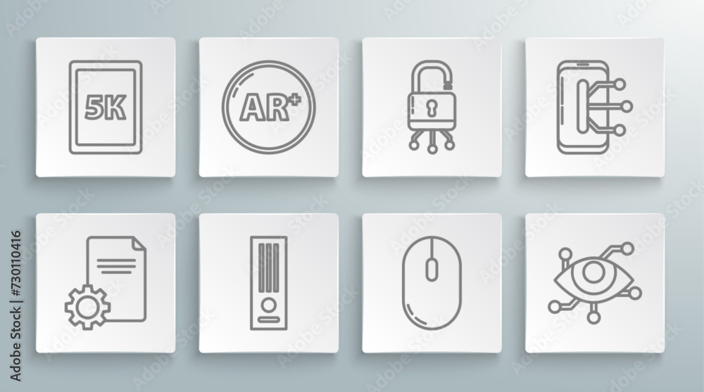 Poster set line file document, ar, augmented reality, video game console, computer mouse, virtual, lock dig