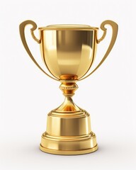 Gold Trophy Cup - 3D Rendering of First Place Winner Award on White Isolated Background
