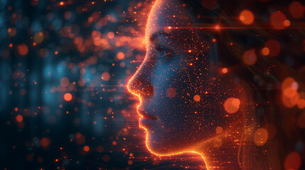 Female Face and Technology: Navigating AI Manipulation - obrazy, fototapety, plakaty