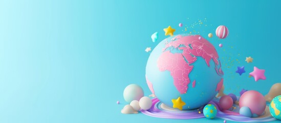 3D Render globe earth pastel color in plastic cartoon style illustration. AI generated