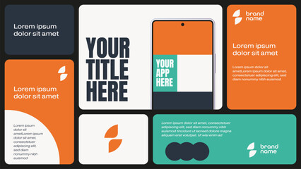 Grid layout app presentation template with smartphone screen. - obrazy, fototapety, plakaty