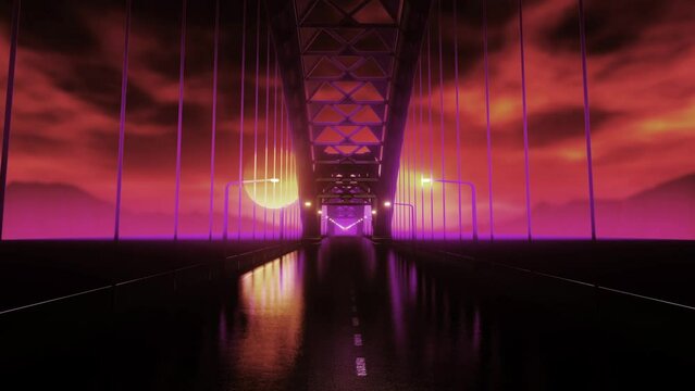 Animated abstract illustration digital imaginary bridge background, music visualizer concept