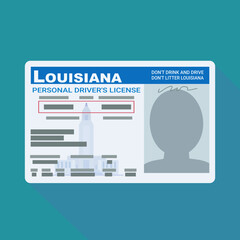 Driver's license from the US state of  Louisiana in flat design style on a blue background