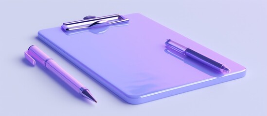 Render 3d clipboard paper with pen purple in plastic cartoon style Illustration. AI generated image