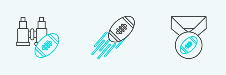 Set line American Football ball with medal, Binoculars and american football and icon. Vector