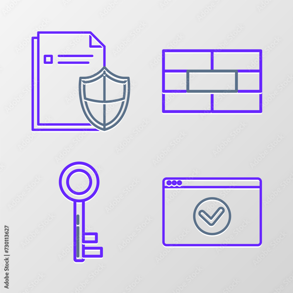 Poster set line secure your site with https, ssl, key, bricks and document protection concept icon. vector