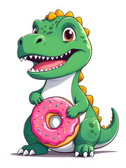 Мультяшный милый динозавр с пончиком
Cartoon cute dinosaur with a donut