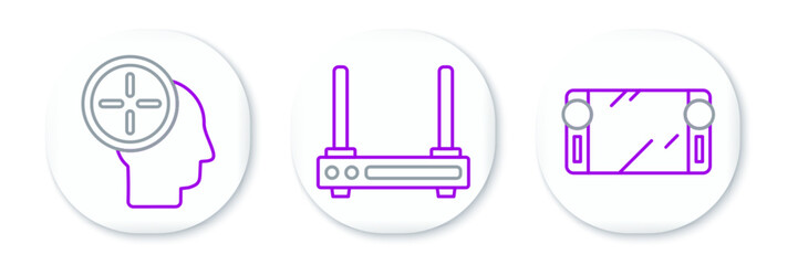 Set line Portable video game console, Head hunting concept and Router and wi-fi signal icon. Vector