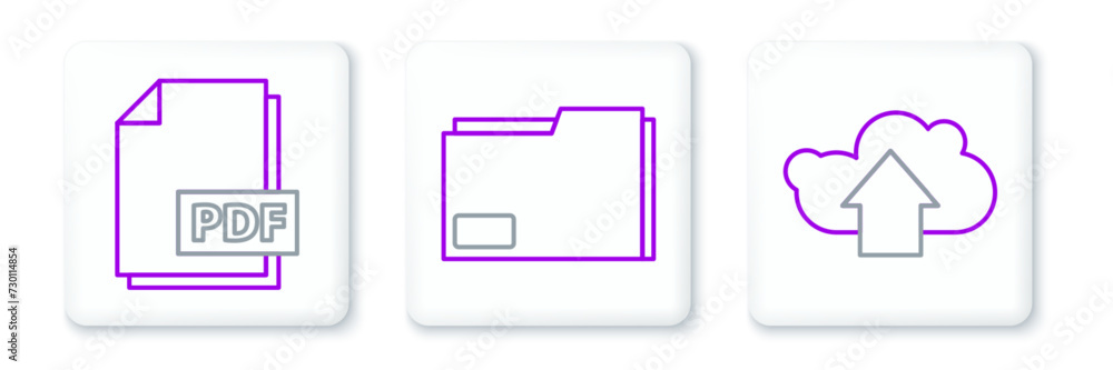 Poster set line cloud upload, pdf file document and document folder icon. vector