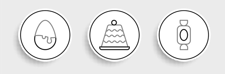 Set line Candy, Chocolate egg and Cake icon. Vector