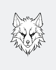 Unique vector black and white stylized wolf gracefully isolated on a white background and isolated on a gray background.