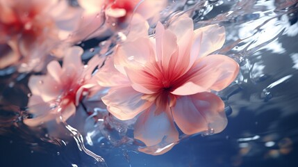 Create a wallpaper featuring abstract, translucent petals floating on water.