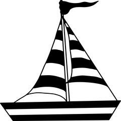 Hand drawn doodle sailboat Black lines in doodle ink style.