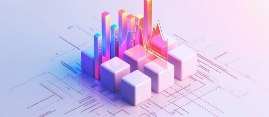 3D Render stock market signs pastel color in plastic cartoon style illustration. AI generated